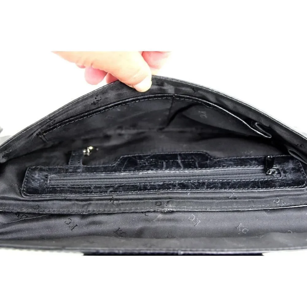 Kenneth Cole NY BLACK GENUINE LEATHER MEDIUM FLAP PURSE CLUTCH WALLET WRISTLET